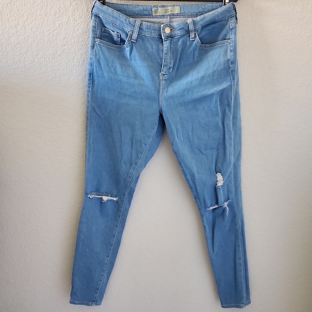 Topshop moto leigh semi distressed mid rise skinny soft jeans